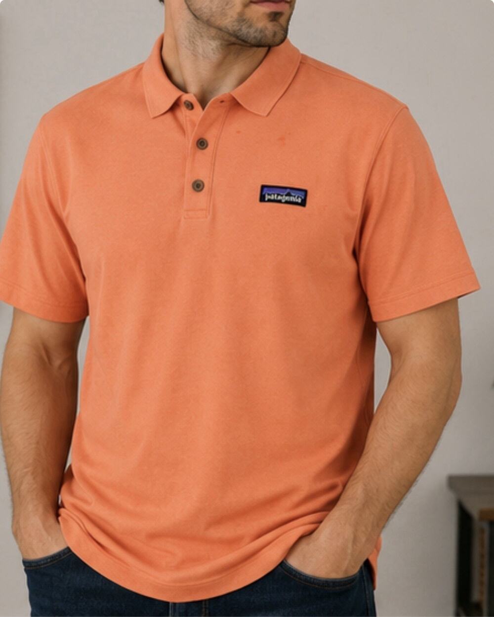 Patagonia Mens XL Organic Cotton Polo Shirt Orange Short Sleeve Logo